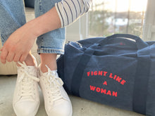 Load image into Gallery viewer, Fight like a woman vintage canvas barrel bag
