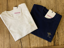 Load image into Gallery viewer, adoption-birthday-milestone-kids-personalised-date-t-shirt-navy-white-styling

