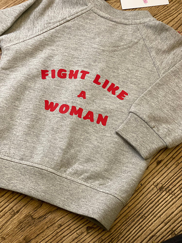 Grey-kids-feminist-sweatshirt-red-lettering-fight-like-a-woman-kids-tshirt-one-of-the-items-from-the-adoption-clothing-range-from-notafictionalmum