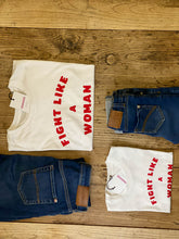 Load image into Gallery viewer, White-fight-like-a-woman-slogan-t-shirt-womens-kids-matching-set
