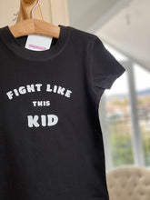 Load image into Gallery viewer, kids-empowerment-tshirt-black-with-white-lettering-childrens-fight-like-this-kid-adoption-tshirt-from-the-adoption-gift-range-by-notafictionalmum
