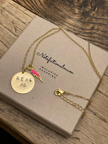 Gold-charm-pendant-real as-thunderbolt-necklace-handstamped-adoption-gift-by-notafictionalmum