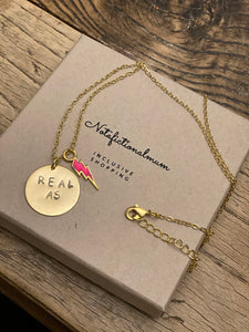 Gold-charm-pendant-real as-thunderbolt-necklace-handstamped-adoption-gift-by-notafictionalmum