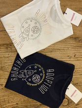 Load image into Gallery viewer, adoption-birthday-milestone-kids-personalised-date-t-shirt-navy-white-styling
