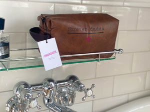 Notafictionalmum -forever-daddy-brown-leather-washbag-on-bathroom-shelf