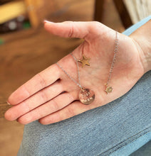 Load image into Gallery viewer, mixed-metals-handstamped-just-mum-pendant-necklace-with-star-charm-rose-gold
