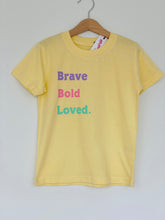 Load image into Gallery viewer, kids-affirmation-t-shirt-childrens-affirmation-t-shirt-kids-brave-yellow-t-shirt
