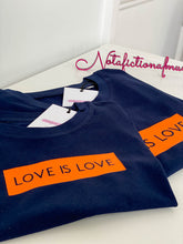 Load image into Gallery viewer, Notafictionalmum-love-is-love-navy-orange-tshirts
