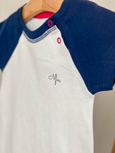 Load image into Gallery viewer, blue-white-tshirt-nfm-logo-Notafictionalmum
